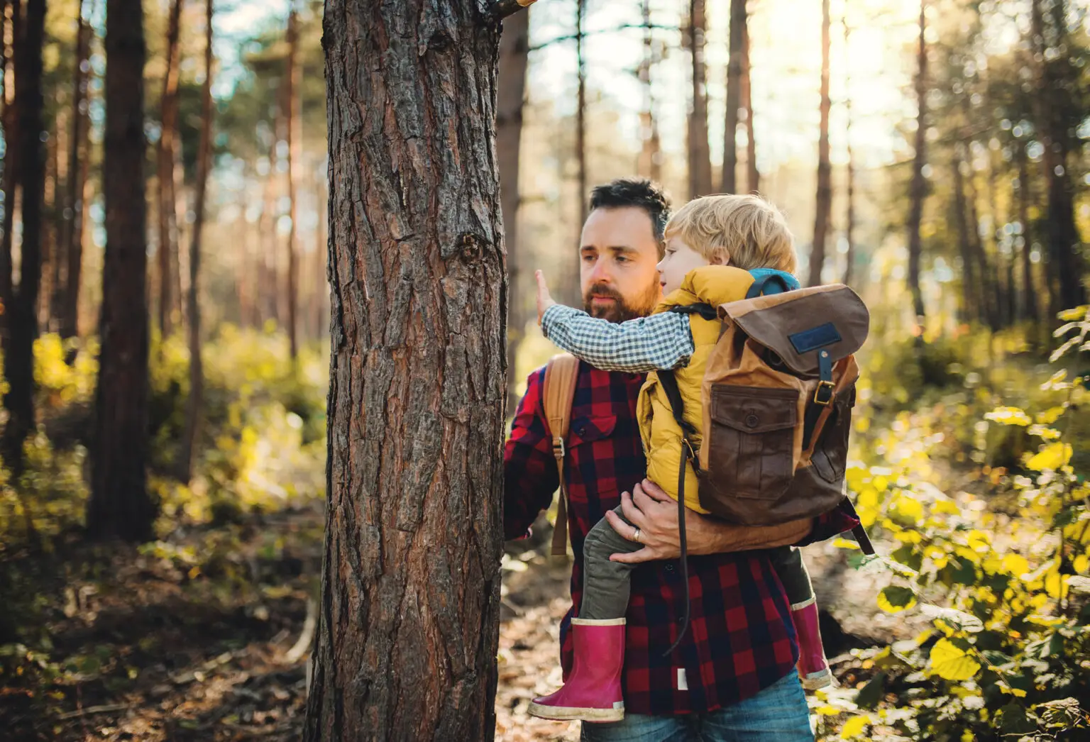 Waldesruh, Mann mit Kind beim Baum